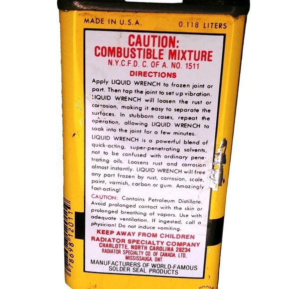 Liquid Wrench Lubricant Oil Tin Can 1970s 4 Oz Collectible with Orig. Red Cap - Picture 10 of 10